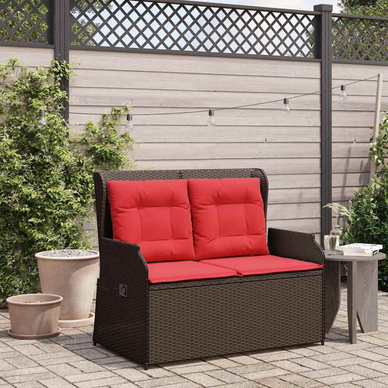 vidaXL Garden Bench Brown Poly Rattan, Red /Brown