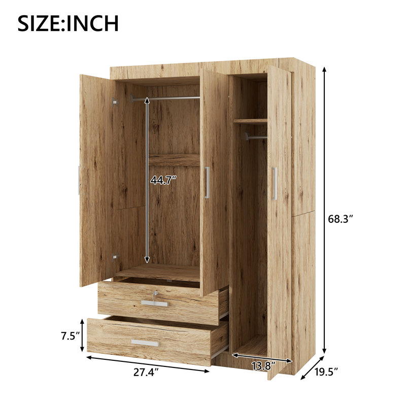Armoire-penderie à trois portes Baronial, Chêne de Sonoma