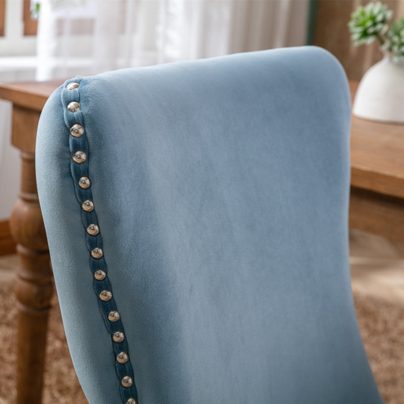 Velvet Tufted Wingback Dining Chairs with Nailhead Trim Upholstered Solid Wood Chairs for Kitchen, Bedroom, or Dining Room