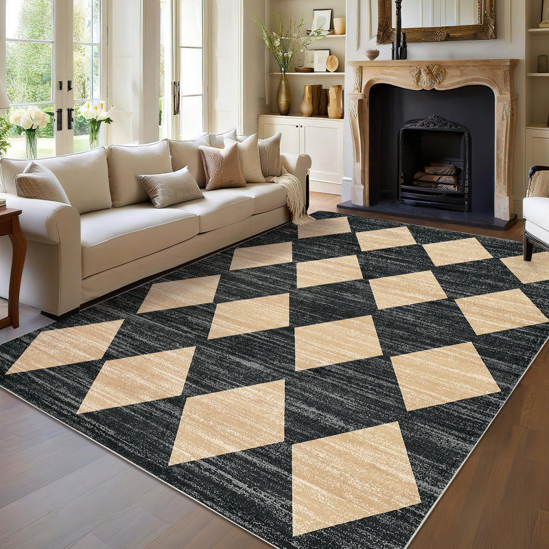 Tapis lavable à la machine à motif de treillis patiné pour le salon Tapis antidérapant moderne antidérapant
