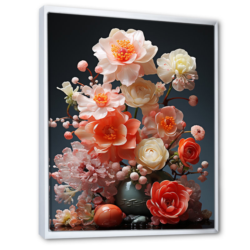 Floral Oasis Bouquet I - Fleurs, art mural, Cadre flottant blanc, H 44 po x l 34 po x P 1,5 po