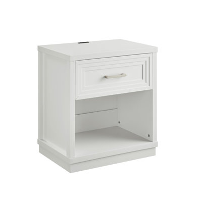 Hewett Nightstand With Charging Station, 24 Inches In Height Modern End Table With Drawer Storage And Open Shelf, Wooden Bedside Table For Small Spaces, Bedroom, Living Room, Dorm, Office 