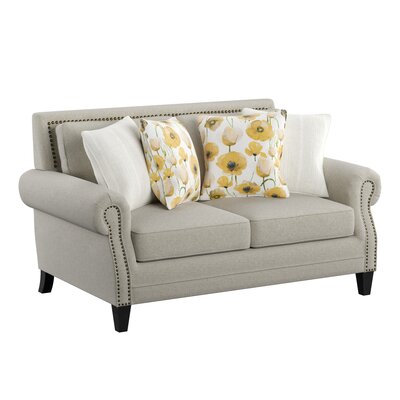 Emerald Home Jaciel Saxon Beige Loveseat With Rolled Arms, Nail Head Trim, And Wood Legs -  Red Barrel StudioÂ®, A7340568B91E4B45B012AAEBDEA7C523