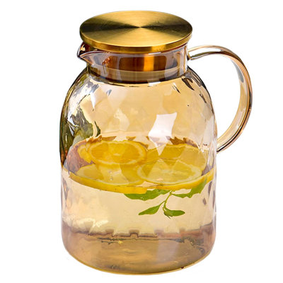 62oz Glass Pitcher with Lid - Amber Borosilicate Water Carafe, Heat Resistant Vintage Jug(1.8L)