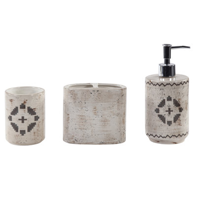  Ceramic Aztec Print Southwestern Rustic Farmhouse 3 Piece Countertop Bathroom Set