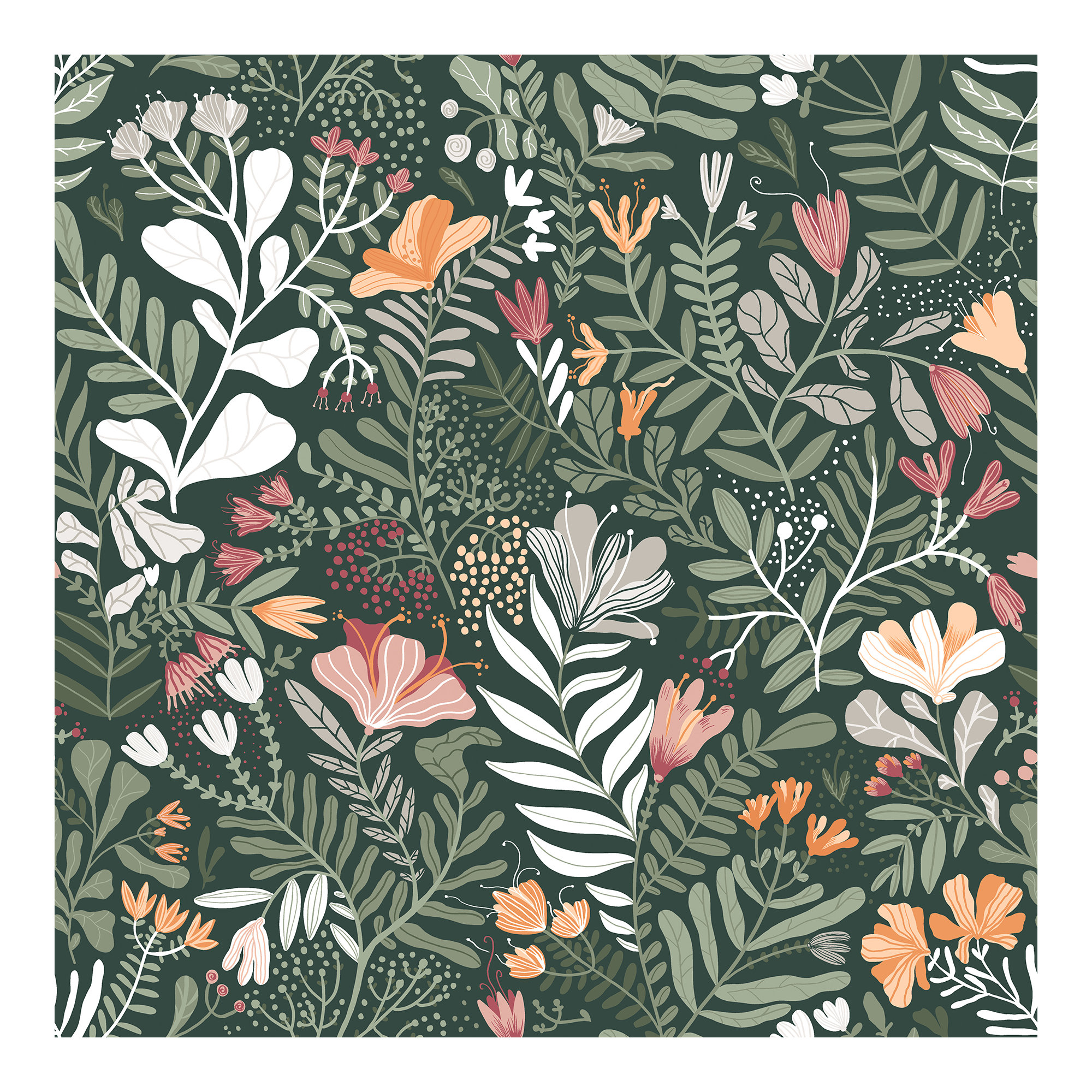 Kathryn Wallpaper, Dark Green/Cream