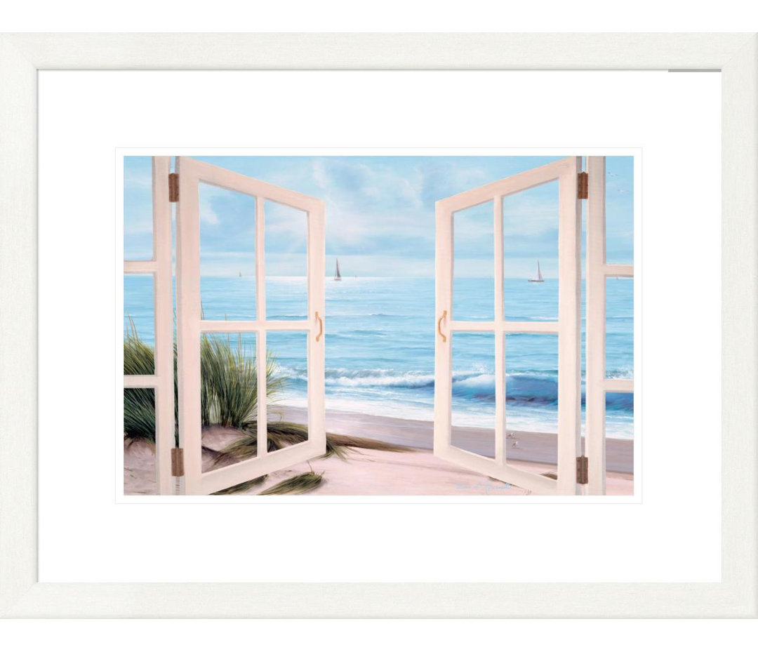 Coastal Sandpiper Beach Through Door by Diane Romanello - Picture Frame Graphic Art Print on Paper Highland Dunes 