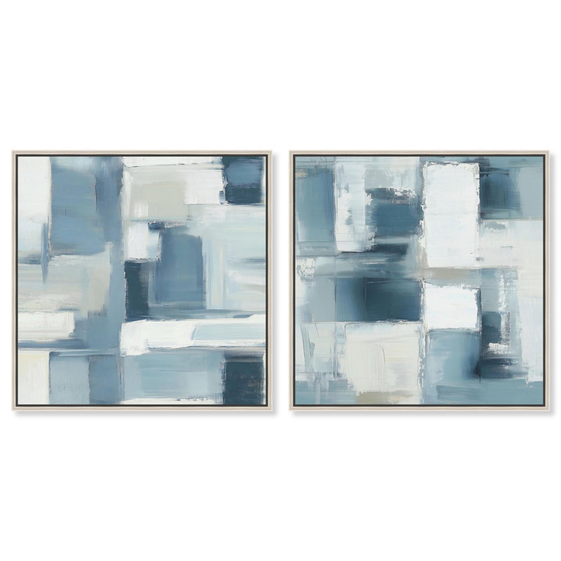 Modern Pair Abstract Art 2 Panel Set Canvas Print by , Silver, 17" H x 17" W, Floater Framed Print without Mat