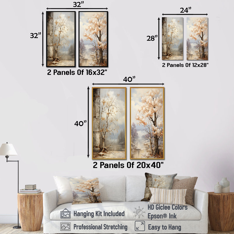 «Mute Tone Oak Trees In Autumn», ensemble de 2 reproductions d'art sur toile, Toile tendue, H 28 po x l 25 po
