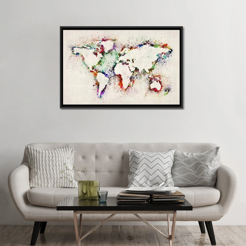 « map splashs », reproduction d’art sur toile multicolore, H 18 po x l 26 po x P 1,5 po, Toile avec cadre noir, Pas de tapis