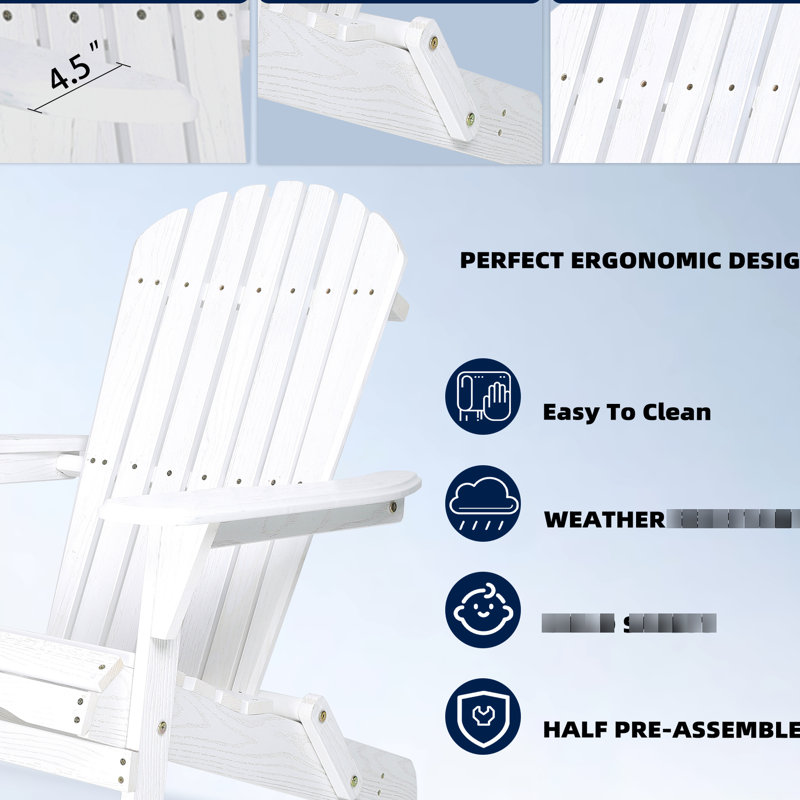 Outdoor Folding Chair - 2 Pieces, White Wood, Surface Grain, Attractive Design, 2Pcs, White