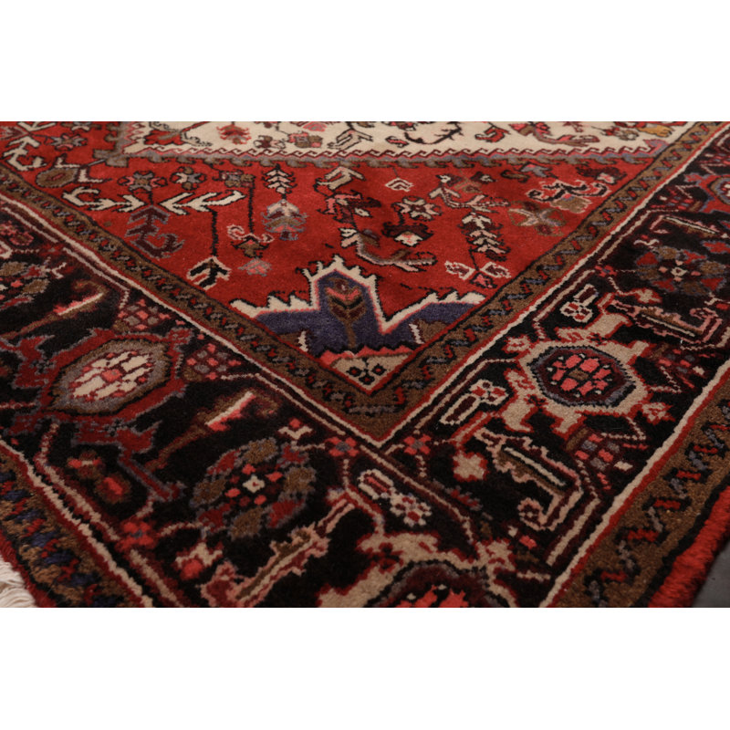 Tapis zone en laine noué la heriz ivoire/rouge 5 pi x 6 po one-of-kind-the main