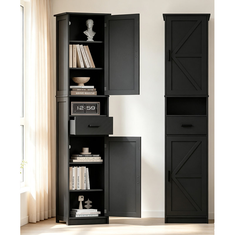 Grande armoire de rangement étroite avec 2 portes de grange et 1 tiroir pour la salle de bain, le salon, le vestibule et la cuisine