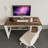 Asymmetrical Metal Frame Walnut Finish Computer Desk with 2 Shelves