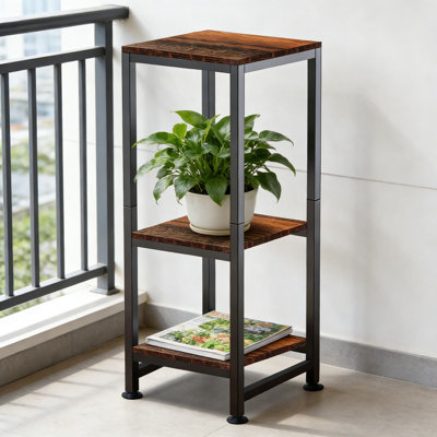 3 Tier Plant Stand For Indoor And Outdoor Use, Heavy-Duty Metal Frame With Wood Pattern Trays, Multi-Level Plant Shelf For Living Room, Patio, Balcony by Arlmont & Co.