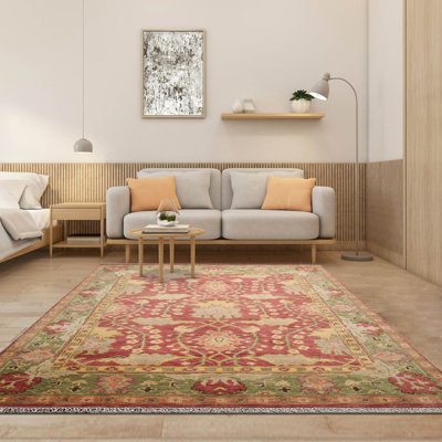 8x10 Hand Knotted Oushak William Morris Area Rug Raspberry Green