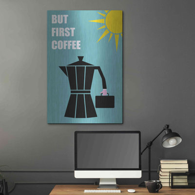 «But First Coffee» par Cesare Bellassai, art mural en métal
