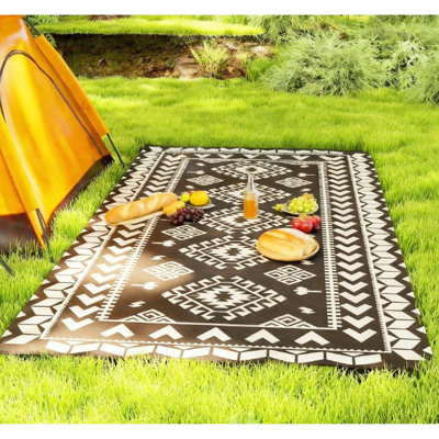 Tapis d'extérieur, réversible, en polypropylène avec bordure robuste, pliable pour économiser de l'espace, pour un revêtement protecteur relaxant, le camping et la plage