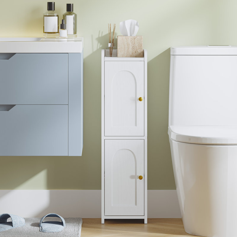 Bathroom Storage Cabinet, Slim Bathroom Floor Cabinets with Door and Adjustable Shelf, Freestanding Corner Storage Unit, Narrow Toilet Paper Cabinet for Small Spaces