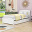 Lit plateforme simple en bois avec lit gigogne et tête de lit-1259657291