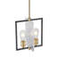 Luminaire suspendu cage moderne industriel 2 lumières avec panneau en verre Water Wave fabriqué à la main | Finition noire et laiton