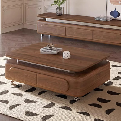Walnut-colored minimalist solid wood coffee table