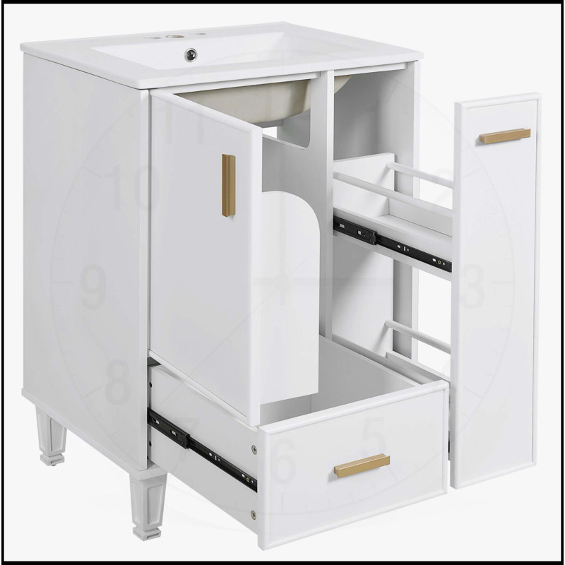 Meuble-lavabo de 24 po avec lavabo, armoire et paniers coulissants, bois massif et panneau de fibres à densité moyenne, un paquet