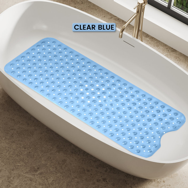 Large Bathtub Mat with Suction Cups & Non-Slip Backing Bath Mat, Clear Blue