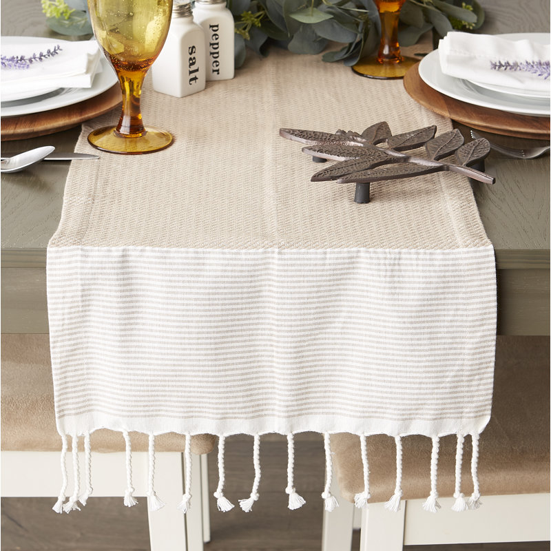 Peretz Stonebrook 100% Cotton Tablecloth, 72" x 15", Stone