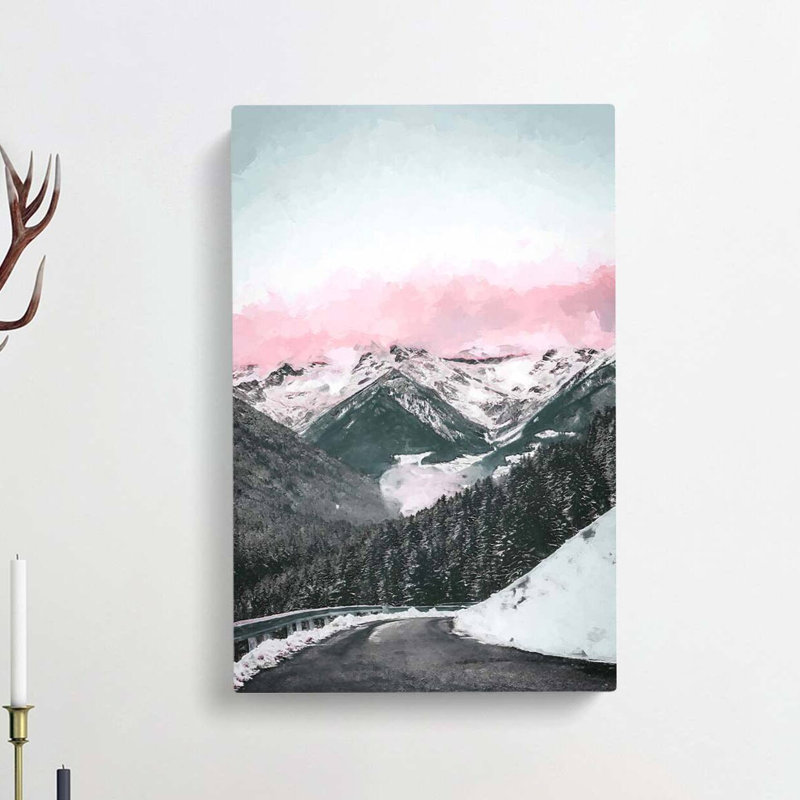 Pink Sky Over The Mountain In Abstract - Wrapped Canvas, 60cm H x 40cm W x 3cm D