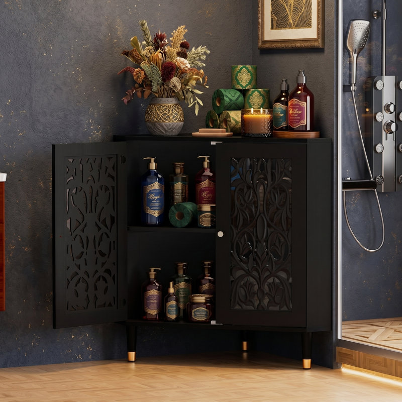 Armoire de rangement 32 po de haut à 90 degrés avec portes sculptées creuses, Black