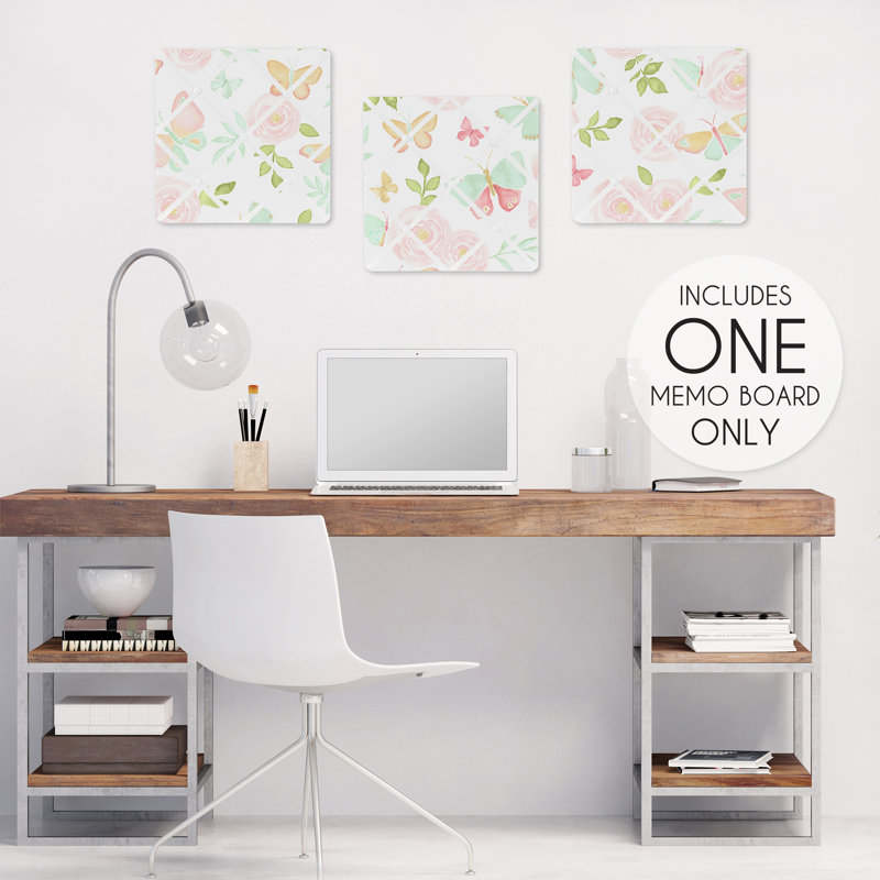 Blush Pink and Mint Butterfly Floral Fabric Memo Board