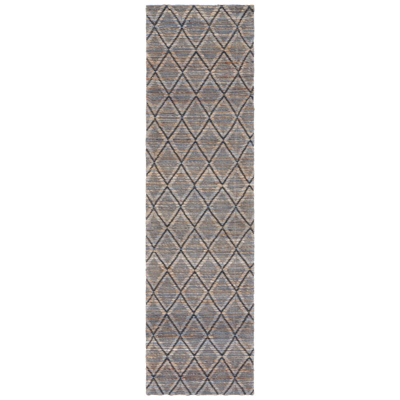 Fotou Natural Fiber Hand Loomed Wool/Jute Geometric Rug in Gray, Runner 2'3" x 9'