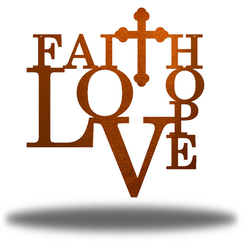 Art mural Faith Hope Love, Cuivre, H 12 po x l 12 po x P 0,6 po