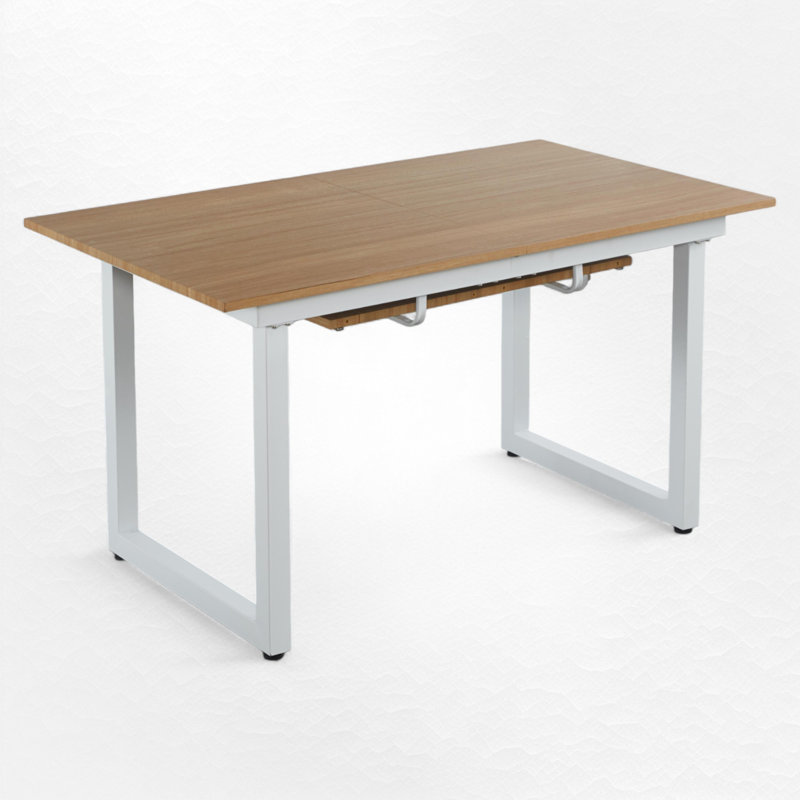 Extendable Dining Table, White, Light Oak, 29.52" H x 55.08" W x 31.52" D