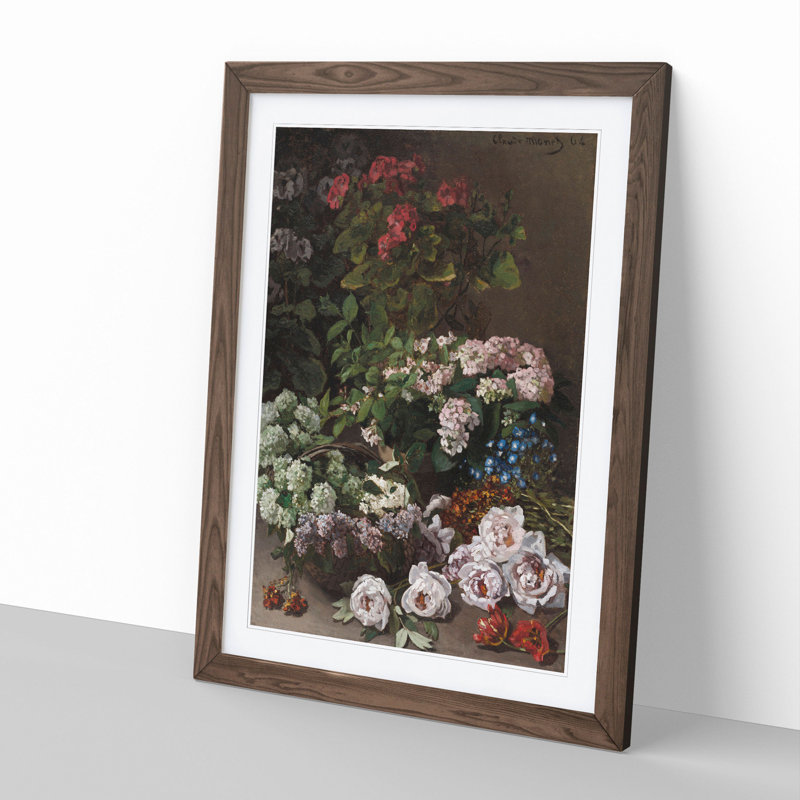 Spring Flowers by Claude Monet - Picture Frame Painting, 65cm H x 48cm W x 2cm D, Walnut