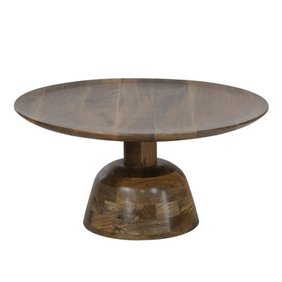Handcrafted Round Mango Wood Coffee Table with Domed Base & Lipped Edge
