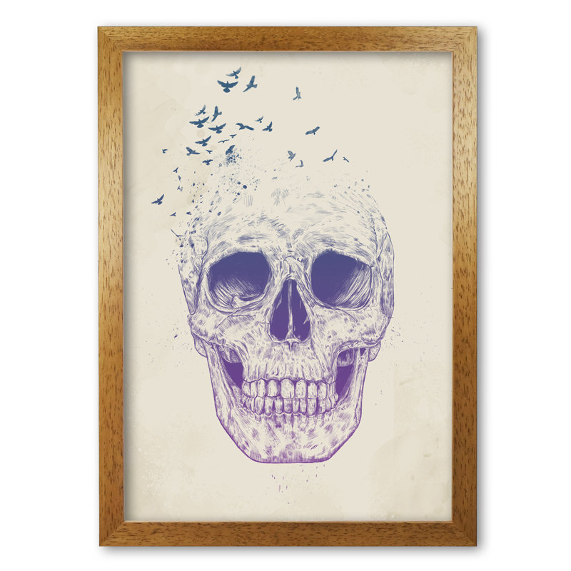 Let Them Fly Skull II by Mercedes Lopes Charro - Print, 29.7 cm H x 21 cm W x 5 cm D, Honey Oak