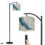 Lampe sur pied à arc avec abat-jour réglable abstrait art abstrait en marbre bleu or fluide tourbillon élégant 3 températures de couleur à intensité variable avec poteau pour interrupteur de chambre à coucher