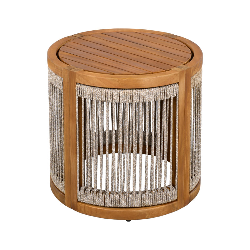 Table d'appoint d'extérieur en bois d'acacia tissé à la main 16,9 po