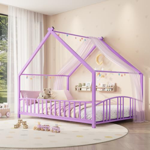 Lit simple au sol avec structure et rails de maison