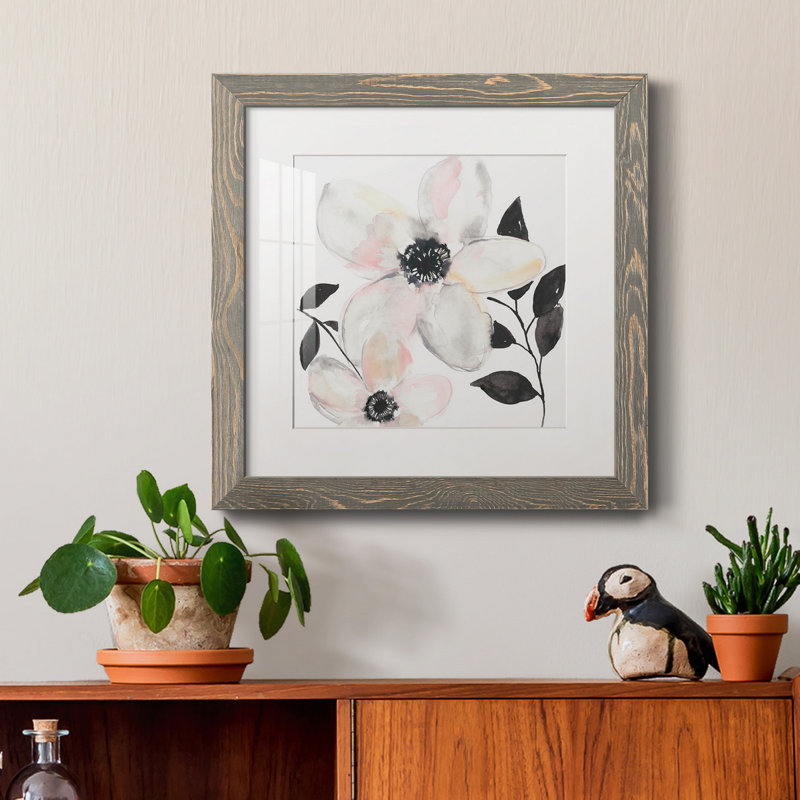 " Black & Blush Anemone II ", 31.5" H x 31.5" W x 1" D, Grey