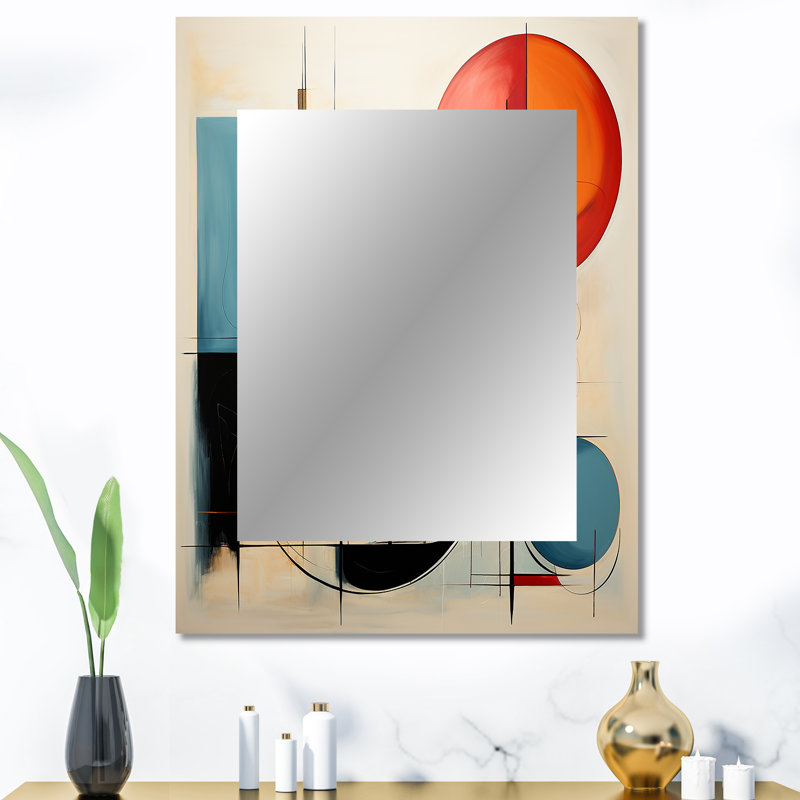 Colorful Mid Century Dynamic Duality II - Midcentury Modern Large Mirror, Mid-Century Modern Unique Wall Mirror Decor, Printed Metal Art