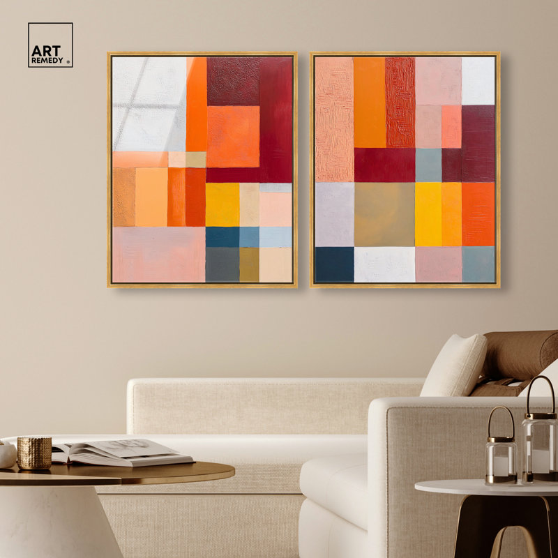 «Vibrant Repose Duet», ensemble de décorations murales modernes en acrylique encadré par Art Remedy, cadre doré, 24 x 30