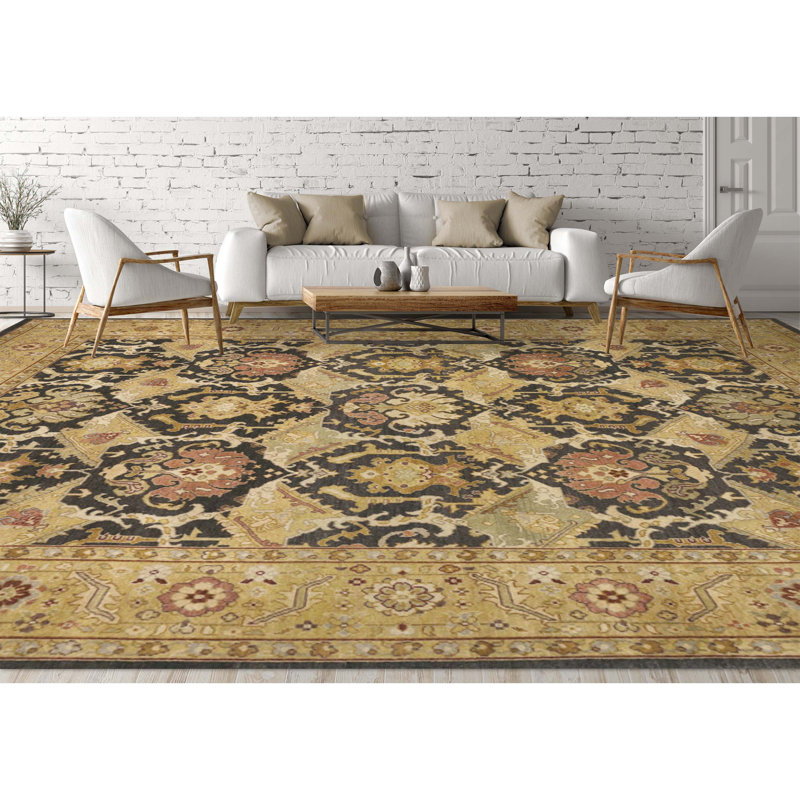 Wool Oriental Area Rug in Brown/Black/Red, Rectangle 8' x 10'
