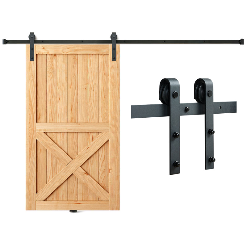 8FT Black Carbon Steel Sliding Barn Door Hardware Kit