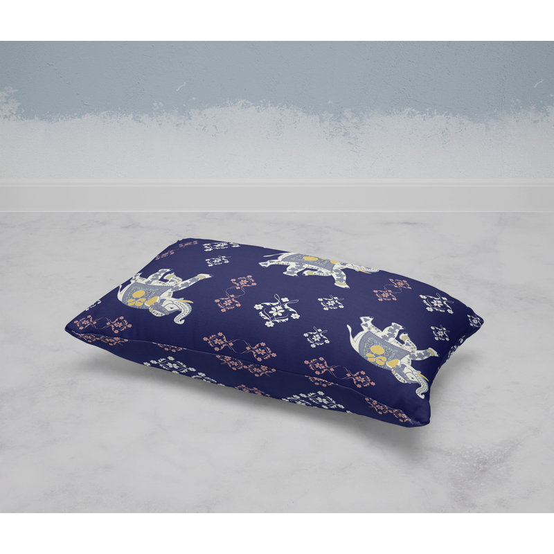 MughalElephant  Rectangular Throw Pillow, Blue/White