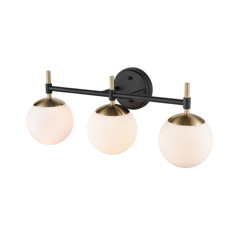 Modern Gold & Matte Black 3-Light 24" Vanity Fixture with Frosted Glass