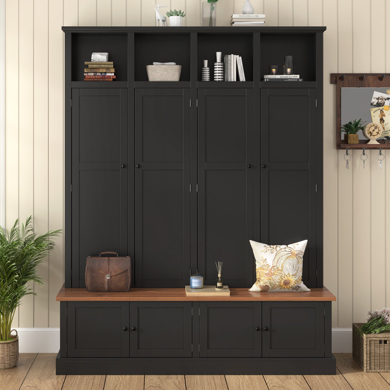 Hall Tree With Storage Bench, Entryway Organization, Cabinets With Built-In Hooks And Shelves, Modern Farmhouse, Mudroom