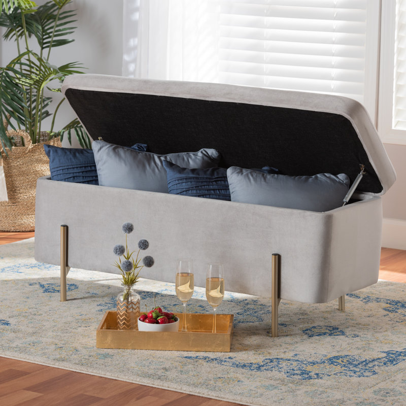 Molto Upholstered Storage Bench, Gray Velvet